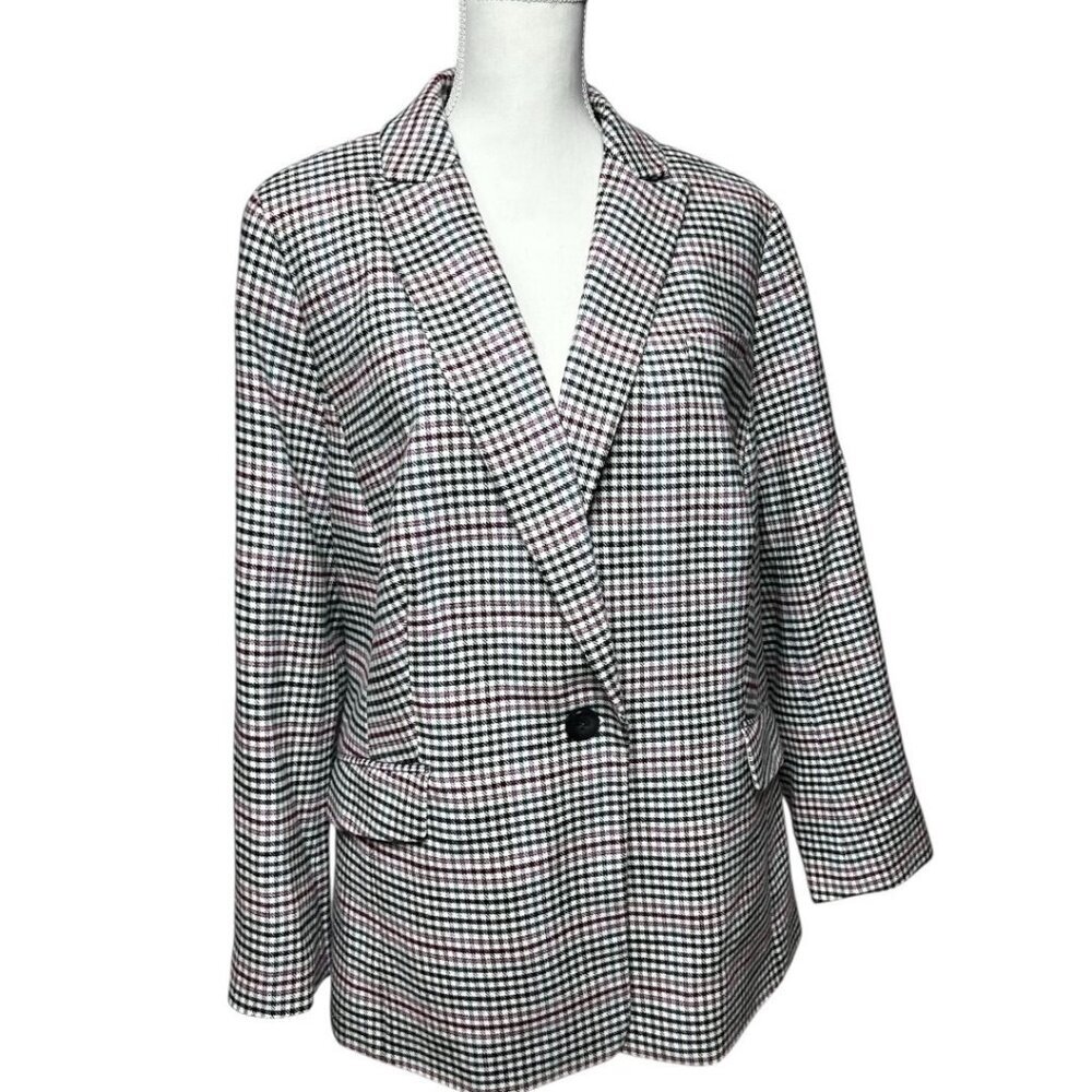 Talbots Plus Women's Multicolor Wool Blend Single Breast Houndstooth Blazer‎ 14W